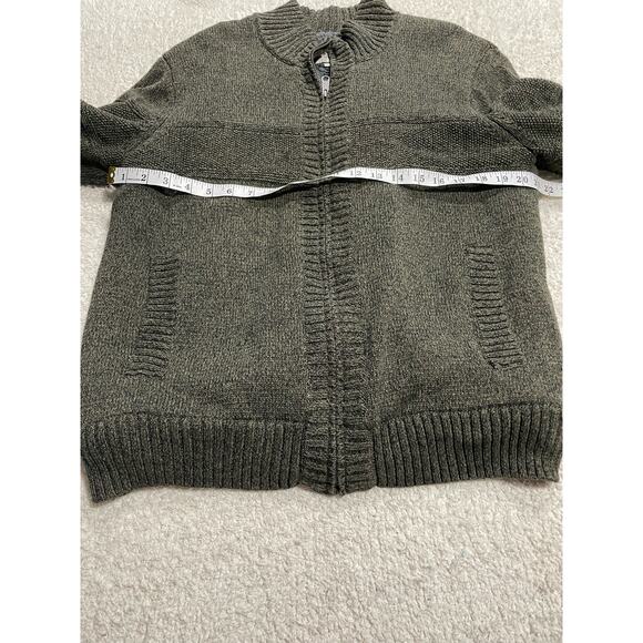 Boston Traders Sweater Sherpa Lined Cable Knit Full Zip Men's Large Olive Green - Picture 6 of 10